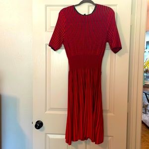 Knit red and navy midi dress